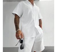 Ensemble 2 pièces GloMan pour hommes, chemise à manches courtes coupe ample grande taille et short à cordon de serrage, été/automne, convient pour les vacances à la plage, le port décontracté, cadeau 
