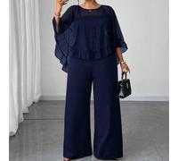 Ensemble 2 pièces grande taille élégant, blouse à volants de couleur unie et pantalon pour le travail 0XL,1XL,2XL,3XL,4XLUnicoloreTissu tissé,Tissu en tulle