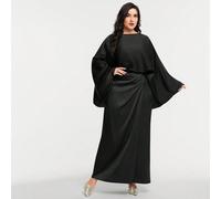 Ensemble 2 pièces grande taille pour femme, chemise à manches chauve-souris à col rond de couleur unie et jupe mi-longue plissée. Élégant et modeste 0XL,1XL,2XL,3XL,4XL,5XLUnicoloreTissu tissé