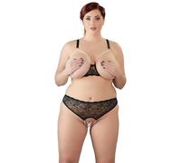 Ensemble 2 Pièces Grande Taille Soutien-Gorge et String Perles Ouverts Noir Taille 4XL