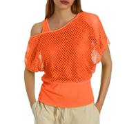 Ensemble 2 pièces haut en maille fluo des années 80 pour femme, haut en résille transparente et gilet à épaules dénudées, tenue gothique rétro Y2K pour festival rave, club discothèque et fête à thème