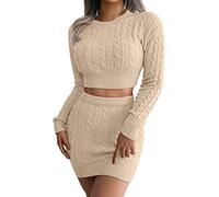 Ensemble 2 Pièces Haut Et Jupe Sexy Pour Femme Womne Mode Automne Et Hiver Loisirs Torsion Nombril Révélant Pull Avec Fesse Jupe Tricoté Costume Mini Jupe Sexy Jupe Portefeuille Jupette De Bain Femme