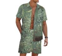 Ensemble 2 pièces hawaïen pour Hommes Survêtement imprimé de Luxe Chemise à Manches Courtes boutonnée et Short Ensemble Vacances d’été Tenues de Plage