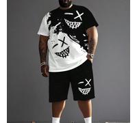 Ensemble 2 pièces imprimé numérique 3D pour hommes, style de rue color block, motif graphique respirant décontracté, t-shirt et short grande taille, été 1XL,2XL,3XL,4XL,5XL,6XLAnimal,Portrait,LettresP