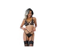 Ensemble 2 Pièces Lanières & Dentelle Florale Noir