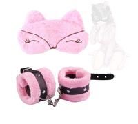 Ensemble 2 pièces masque pour les yeux en peluche rose renard, adapté aux vêtements de nuit