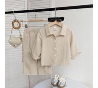 Ensemble 2 pièces mode simple et décontractée pour bébé fille au printemps et en automne, chemise à manches longues col décontracté couleur abricot assortie à un pantalon de la même couleur, convient 