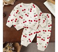 Ensemble 2 pièces pour bébé fille, sweat-shirt ras du cou et pantalon de survêtement, imprimé cerises, décontracté et mode, automne/hiver 6-9M,9-12M,12-18M,18-24M,2-3YFruits & légumesÉtoffe