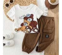 Ensemble 2 pièces pour bébé garçon, chemise polo à manches courtes avec imprimé ours de bande dessinée et pantalon ample et décontracté. Confortable et polyvalent pour le printemps/été 6-9M,9-12M,12-1