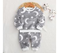 Ensemble 2 pièces pour bébé garçon et fille, Top pull-over à manches longues col rond en flanelle motif lune & étoiles, pantalon long décontracté, tenue d'intérieur automne-hiver 6-9M,9-12M,12-18M,18-