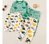 Ensemble 2 pièces pour bébé garçon, manches longues, pantalon long, coupe ajustée, tenue d'intérieur, boîte mystère classique, imprimé motif dinosaure cool, beau et mignon, convient pour l'automne/l'h