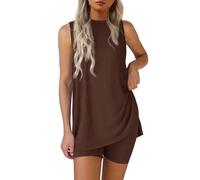 Ensemble 2 Pièces Pour Femme Ample Gilet et short Sans Manches Col Rond Léger Décontracté Respirant Ensemble de Détente chic elegant loungewear usage quotidien Tenue De Loisirs Vacances Plage D'Été