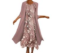 Ensemble 2 pièces pour femme avec cardigan long et robe à imprimé floral, 01 Marron clair., L