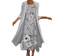 Ensemble 2 pièces pour femme avec cardigan long et robe à imprimé floral, 02 Gris, XXXL
