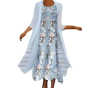 Ensemble 2 pièces pour femme avec cardigan long et robe à imprimé floral, Bleu (01), XXL