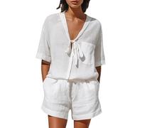 Ensemble 2 Pièces Pour Femme Chemise à nouer et short Manches courtes Léger Ample Décontracté Respirant Unie Ensemble chic elegant loungewear usage quotidien Tenue De Loisirs Vacances Plage D'Été