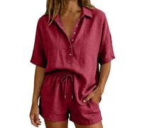 Ensemble 2 Pièces Pour Femme Col Chemise Boutonnée et short Manches courtes Décontracté Léger Respirant Ample Ensemble chic elegant loungewear usage quotidien Uni Tenue De Loisirs Vacances Plage D'Été