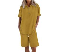 Ensemble 2 Pièces Pour Femme Col Chemise Boutonnée et short Manches courtes Décontracté Respirant Léger Ample Uni Ensemble chic elegant loungewear usage quotidien Tenue De Loisirs Vacances Plage D'Été