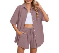 Ensemble 2 Pièces Pour Femme Col Chemise Boutonnée et short Manches courtes Léger Ample Décontracté Respirant Uni Ensemble chic elegant loungewear usage quotidien Tenue De Loisirs Vacances Plage D'Été