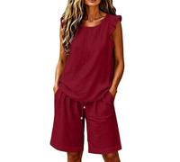 Ensemble 2 Pièces Pour Femme Gilet à manches Papillon et short Sans Manches Léger Ample Décontracté Respirant Uni Ensemble chic elegant loungewear usage quotidien Tenue De Loisirs Vacances Plage D'Été