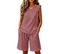 Ensemble 2 Pièces Pour Femme Gilet à manches Papillon et short Sans Manches Léger Ample Décontracté Respirant Uni Ensemble chic elegant loungewear usage quotidien Tenue De Loisirs Vacances Plage D'Été