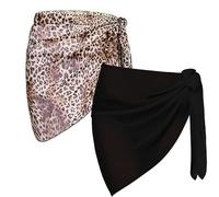 Ensemble 2 pièces pour Femme, paréo, Cache-Maillot, Jupe Portefeuille, Bikini (FR/ES, Alpha/Lettres, Taille Unique, Taille Normale, Taille Normale, A - Noir+Léopard)