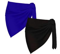 Ensemble 2 pièces pour Femme, paréo, Cache-Maillot, Jupe Portefeuille, Bikini (FR/ES, Alpha/Lettres, Taille Unique, Taille Normale, Taille Normale, A - Noir+Bleu Royal)