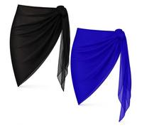 Ensemble 2 pièces pour Femme, paréo, Cache-Maillot, Jupe Portefeuille, Bikini (FR/ES, Alpha/Lettres, Taille Unique, Taille Normale, Taille Normale, A - Noir+Bleu Royal)