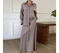 Ensemble 2 pièces pour femme style Old Money décontracté vacances école, chemise ample à manches longues avec nœud asymétrique et jupe longue trapèze, couleur unie, printemps automne L,M,SUnicoloreTis