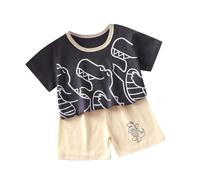 Ensemble 2 pièces pour fille avec imprimé à manches courtes, Noir , 18-24 mois