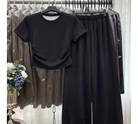 Ensemble 2 pièces pour fille préadolescente, t-shirt à manches courtes col rond taille froncée et pantalon long ample en tricot, décontracté pour tous les jours, école primaire 7Y,8Y,9Y,10Y,11Y,12Y,13