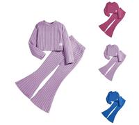 Ensemble 2 pièces pour fille - Pull en tricot à manches longues - Haut et pantalon évasé - Violet - 11-12 ans