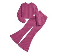 Ensemble 2 pièces pour filles - Chandail en tricot à manches longues et pantalon évasé (rose vif, 9 ans)
