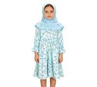 Ensemble 2 pièces pour filles musulmanes Abaya avec hijab à manches longues pour prière musulmane, robe longue islamique pour fête du Ramadan, écharpe Thobe pour enfants Dubaï Caftan Jilbab, Bleu