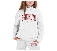Ensemble 2 pièces pour filles - Tenue d'automne à capuche Brooklyn New York avec capuche - Ensemble de survêtement à manches longues et confortable - Ensemble de jogging confortable, blanc, 6-7 ans