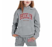 Ensemble 2 pièces pour filles - Tenue d'automne à capuche Brooklyn New York avec capuche - Ensemble de survêtement à manches longues et confortable - Ensemble de jogging confortable, gris, 7-8 ans