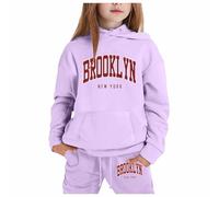 Ensemble 2 pièces pour filles - Tenue d'automne à capuche Brooklyn New York avec capuche - Ensemble de survêtement à manches longues et confortable - Ensemble de jogging confortable