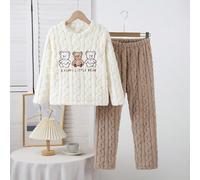 Ensemble 2 pièces pour filles, Top à col rond et manches longues en polaire jacquard double face et pantalon, imprimé ours en peluche & lettres, tenue d'intérieur confortable, doux, automne/hiver 8Y,9