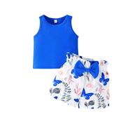 Ensemble 2 pièces pour Filles, vêtements d'été pour bébé Fille, t-Shirt à Manches volantées et Short à nœud Papillon, Ensemble de Tenue pour Petite Fille Combinaison Fille Noire (Blue, 9-12 Months)