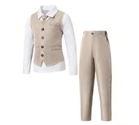 Ensemble 2 pièces pour garçon préadolescent gentleman : gilet à boutons devant + pantalon, sans chemise ni accessoires, tenue de cérémonie pour anniversaire, soirée, mariage, baptême, 1er anniversaire