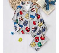 Ensemble 2 pièces pour garçons, base blanche avec motif de masque de super-héros multicolore, col rabattu en tricot, manches longues, pantalon, vêtement d'intérieur, fabriqué en tissu confortable igni