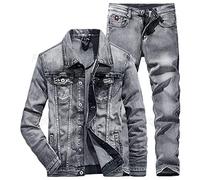 Ensemble 2 pièces pour homme - Veste en jean à manches longues et jeans tendance - Coupe slim - Taille XXL - Taille 33