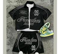 Ensemble 2 pièces pour hommes Chemise & Short assortis, Noir et Blanc Streetwear d'été pour city break, Imprimé flamme avec lettre et chiffre 26 Y2K, Tenue de sport activewear L,M,S,XL,XS,XXLBlocs de 