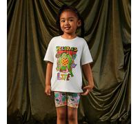 Ensemble 2 pièces pour jeune fille composé d'un t-shirt graphique blanc à col montant décontracté et d'un legging court à carreaux colorés 6Y,7Y,4Y,5YCartoon,Portrait,Lettres,PlantesTissu tricoté