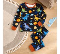 Ensemble 2 pièces pour jeune garçon, coupe ajustée, t-shirt à manches longues col ras-du-cou et pantalon de pyjama, motif planète et dinosaure, automne/hiver, Halloween 6Y,7Y,8Y,4Y,5YHalloweenTissu tr