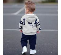 Ensemble 2 pièces pour jeune garçon, style décontracté, sweat-shirt à capuche graphique avec lettres et pantalon d'automne, hiver, journée des métiers, rentrée scolaire, tenue en tissu épais doublé de