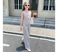 Ensemble 2 pièces pour pré-adolescentes : blazer sans manches à col asymétrique décoré de boucle en métal élégante pour le bureau, et pantalon large 8Y,9Y,10Y,11Y,12YUnicolorePolyester