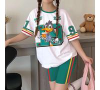 Ensemble 2 pièces pour préadolescentes, t-shirt graphique sportif minimaliste décontracté et short, imprimé numéro 19, texte anglais, motif dessin animé, style athlétique scolaire, t-shirt à manches c