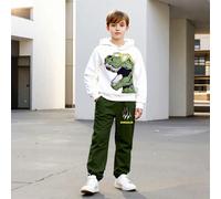 Ensemble 2 pièces pour tout-petits/pré-adolescents garçons, printemps/automne : Sweat à capuche et pantalon, imprimé lunettes et dinosaure, Top à manches longues, style décontracté confortable, pantal
