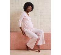 Ensemble 2 pièces pyjama grossesse et allaitement en côtes richelieu rose pâle 34/36
